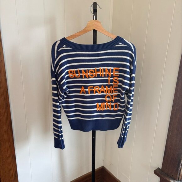 XOKR Kerri Rosenthal Sweater Women’s S Striped V Neck Embroidered Graphic NWT - Picture 3 of 9